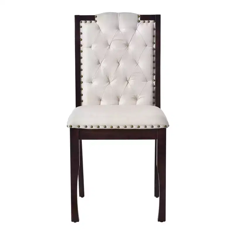 Beige Linen High Back Dining Chair, Button Tufted, Set of 4