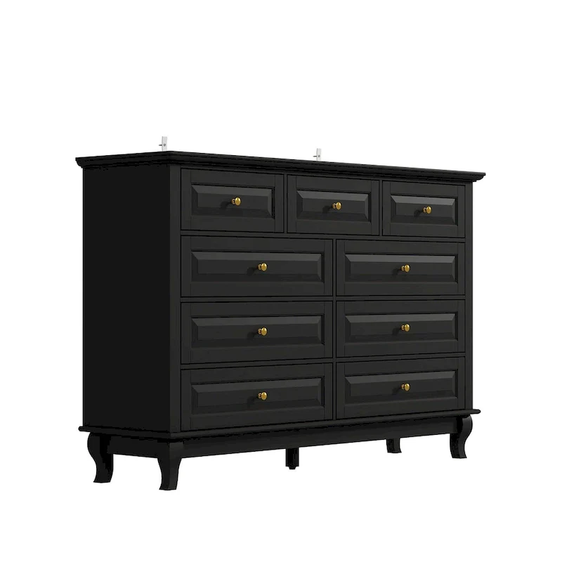 9-Drawer Dresser with Solid Wood Legs Chest Of Drawers Lacquer Console