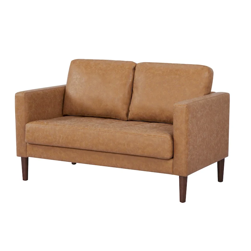 Tufted Faux Leather Loveseat Sofa, 2-Seat, Grey / Camel / Black / Green