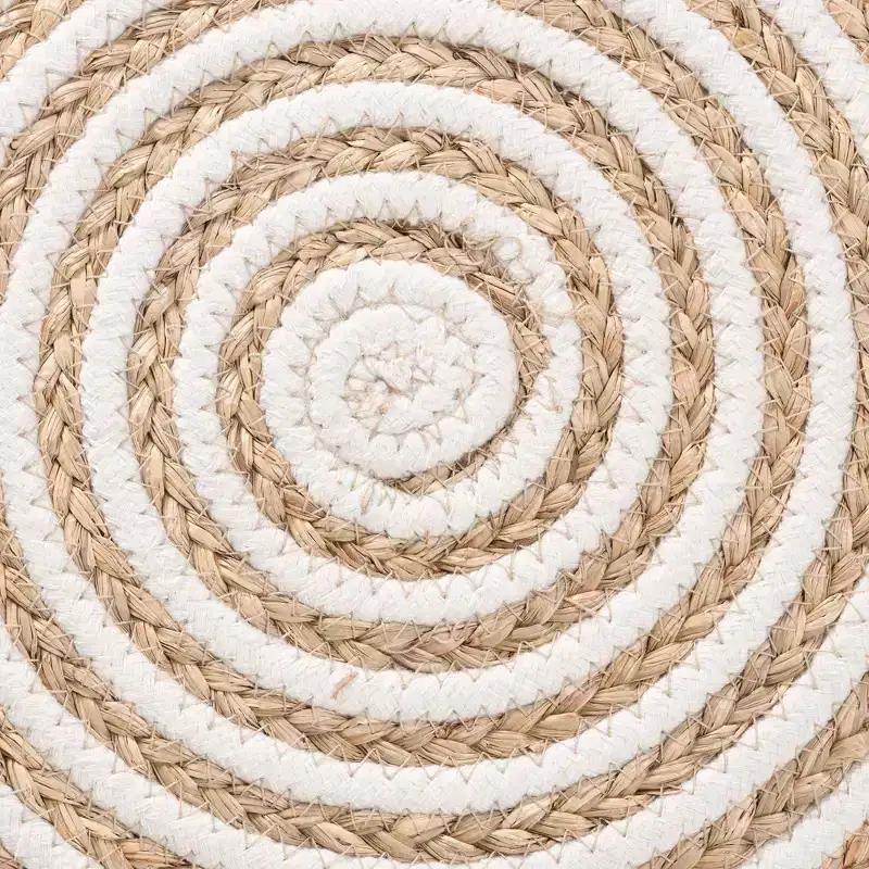 bali & pari Nequiel Seagrass and Woven Rope Ottoman Footstool White/Natural Brown: Cotton Upholstery, No Assembly Required