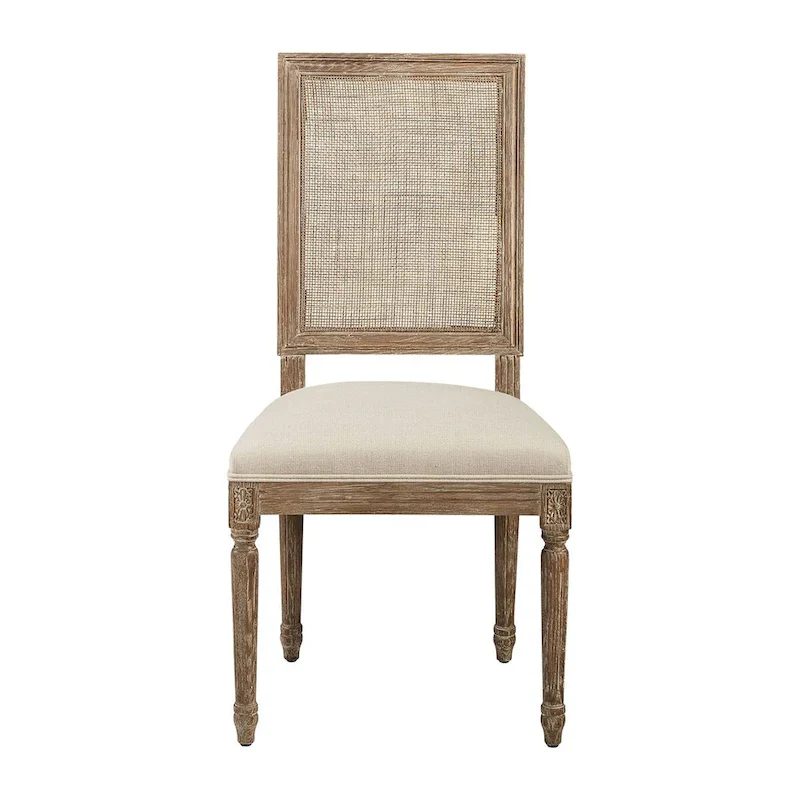Linen and Cane Oak Dining Chair, Neutral