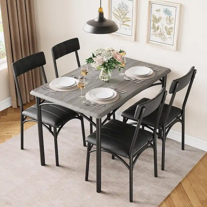 Rectangular Dining Table Set for 4 with Upholstered Chairs