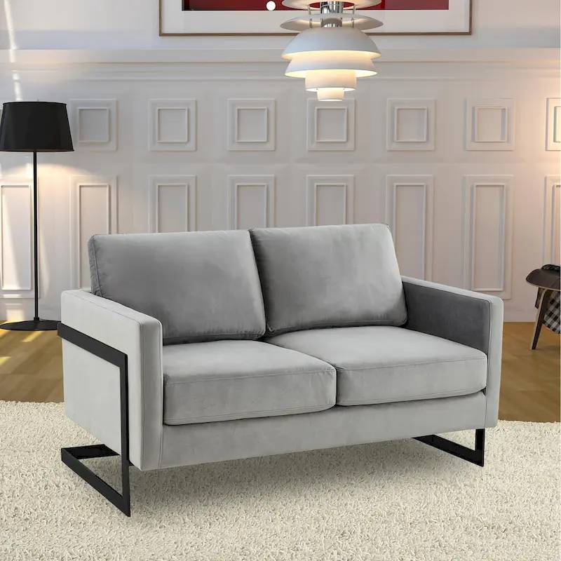 Upholstered Loveseat Sofa in Velvet Fabric with Removable Cushions and Stainless Steel Frame