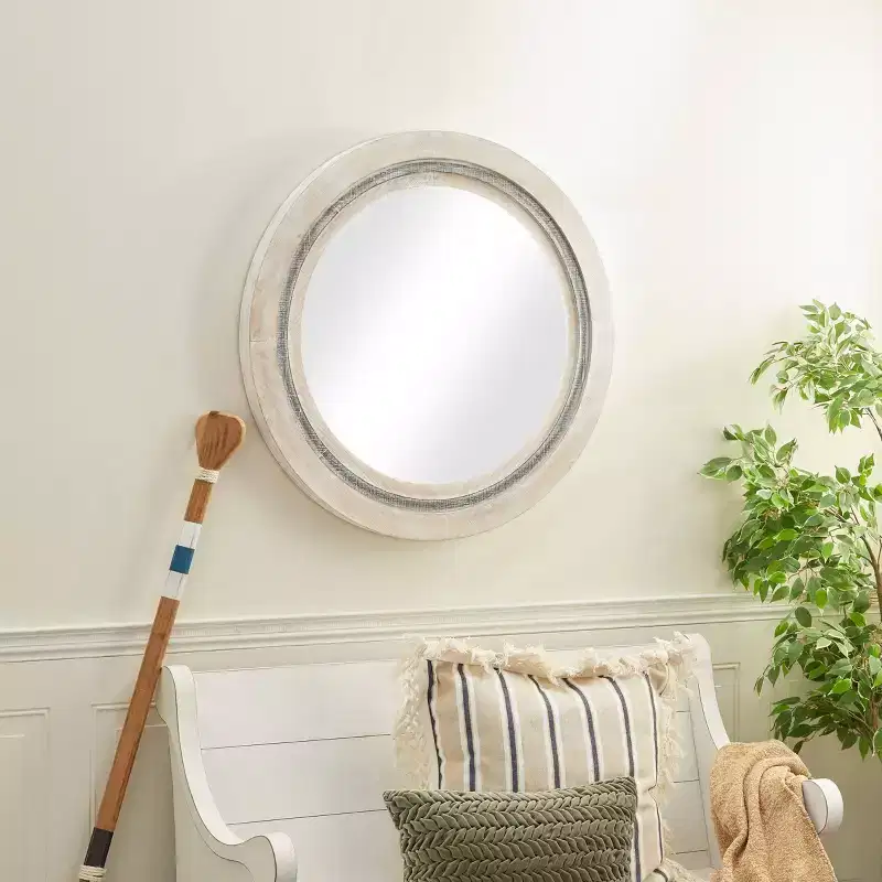 Wood Handmade Wall Mirror Distressing White - Olivia & May: Farmhouse Style, MDF Frame, No Assembly Required