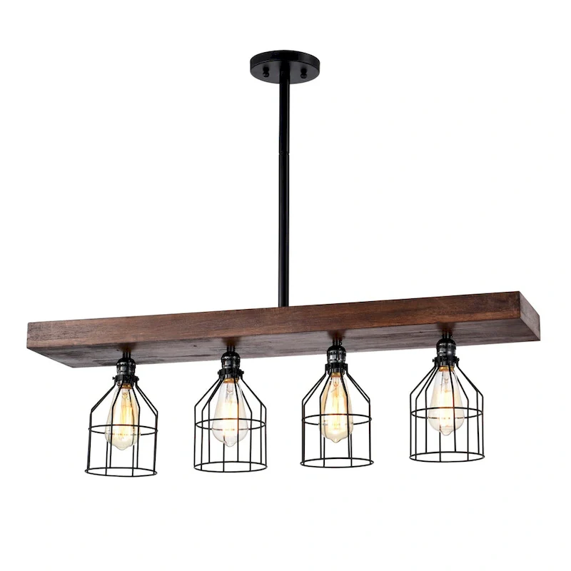 Malli Farmhouse Kitchen Island Chandelier Wood Grain Finish Metal Matte Black Lighting - Matte Black and Wood Grain