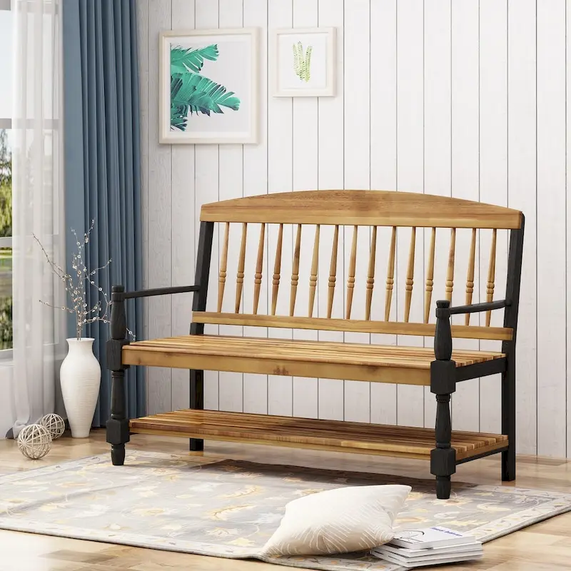 Lennon Acacia Wood Bench with Shelf by Christopher Knight Home