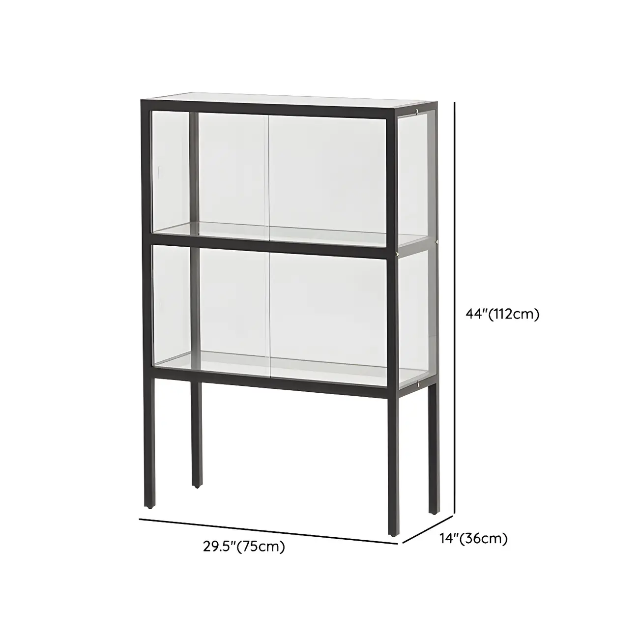Modern Black Glass Display Cabinet with Metal Frame