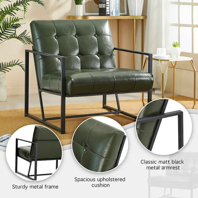 Glitzhome Set of 2 29.25W Mid-Century PU Leather Tufted Accent Chairs