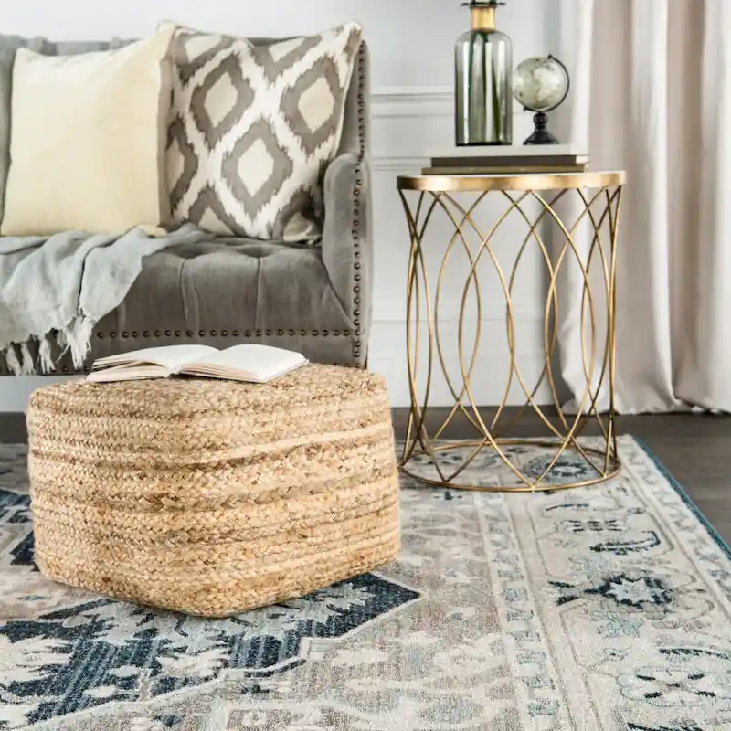 Juniper Home Saba Square Jute Pouf Ottoman/Foot Stool