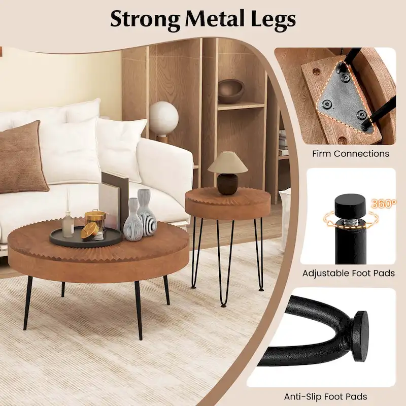 Farmhouse Round Coffee Table End Table Natural Finish