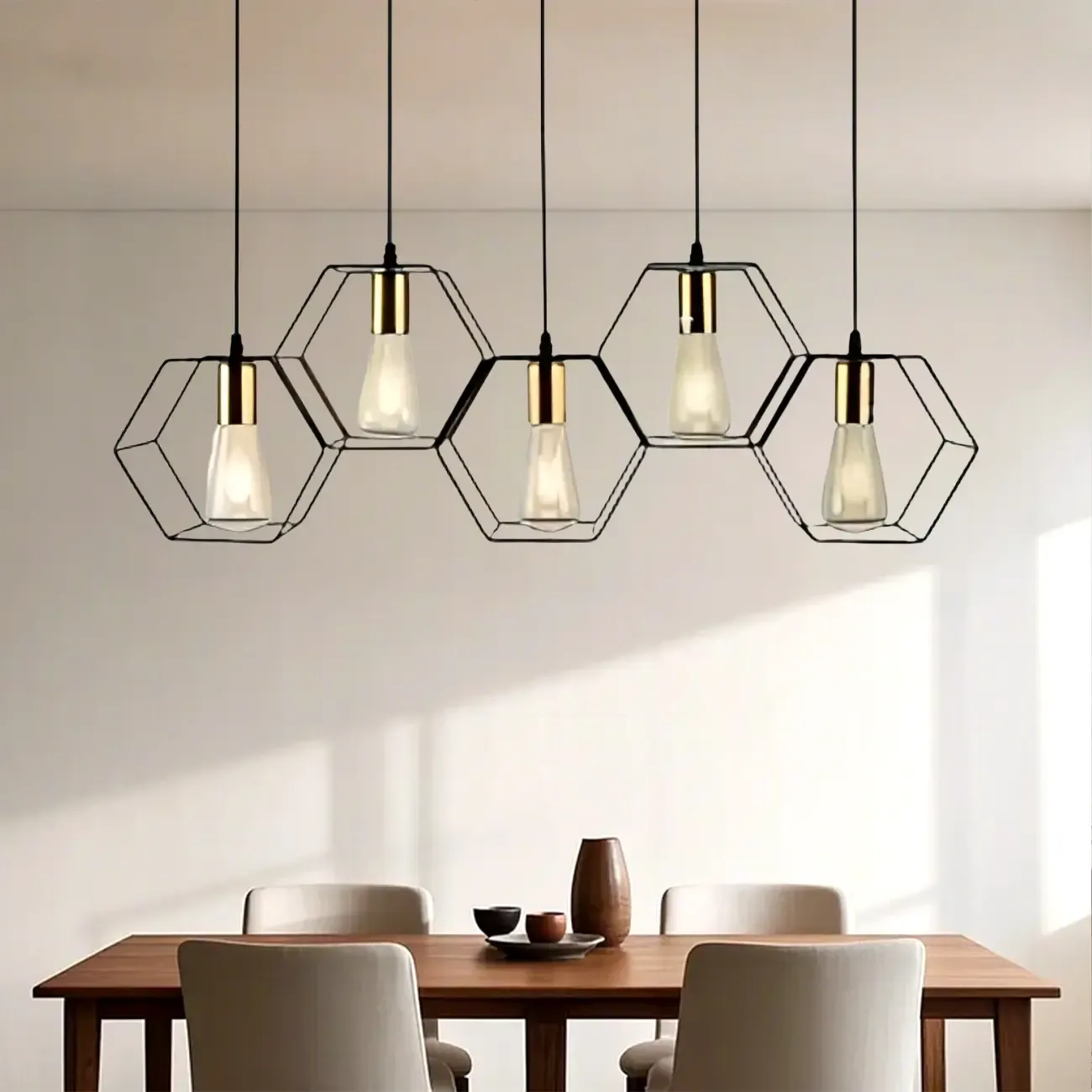 Industrial Island Light Metal Black Geometric Pendant Light for Kitchen