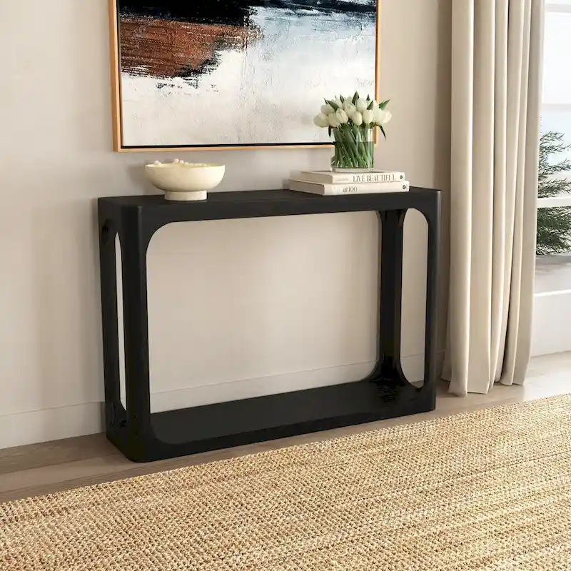 Mango Wood Console Table – Black / Natural, Rounded Cut-Out, Single