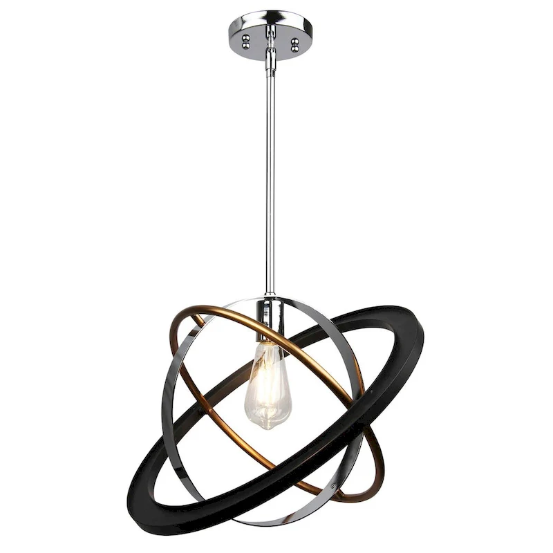 1 Light Pendant Light in Chrome, Satin Brass and Black Finish
