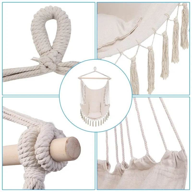 Pillow Tassel Hanging Chair Beige/Dark Grey