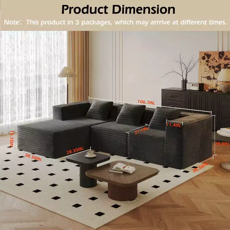 Whisen Modular Sectional Sofa with Chaise, L Shaped Cloud Couch, No Assembly Required