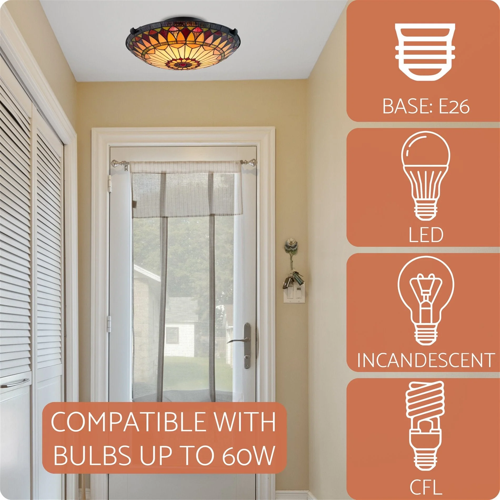 Mateo 16 2-Light Tiffany Glass Flush Mount Ceiling Light