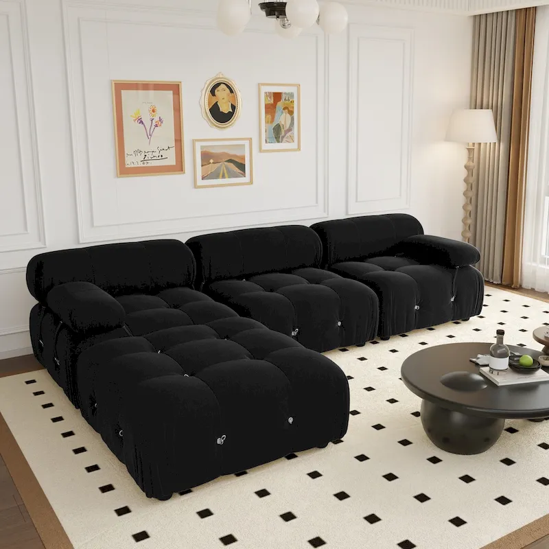104  Wide Velvet Reversible Modular Sofa & Chaise with Ottoman