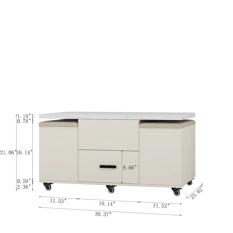 Modern Lift-Up Coffee Table with 4 Stools and 2 Drawers