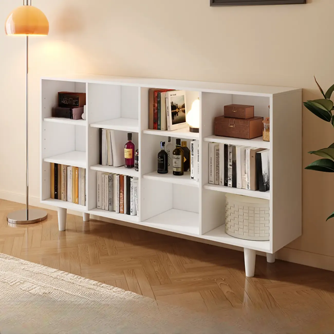 Wide 7-Shelf Modern Wooden Nut-Brown Open Bookcase