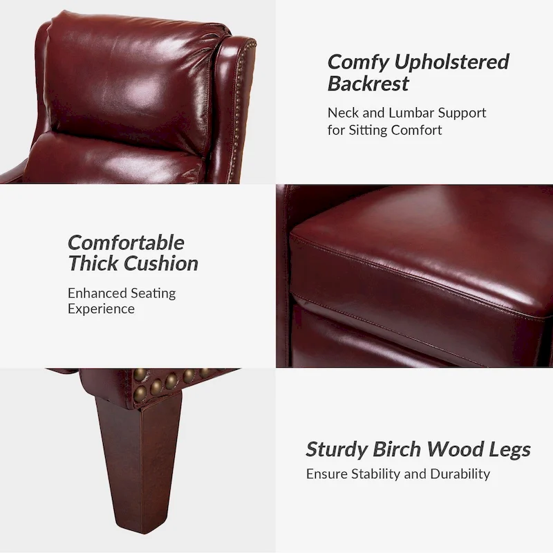 Brigida Modern Genuine Leather Nailhead Trim Recliner with Adjustable Footrest Set of 2 by HULALA HOME