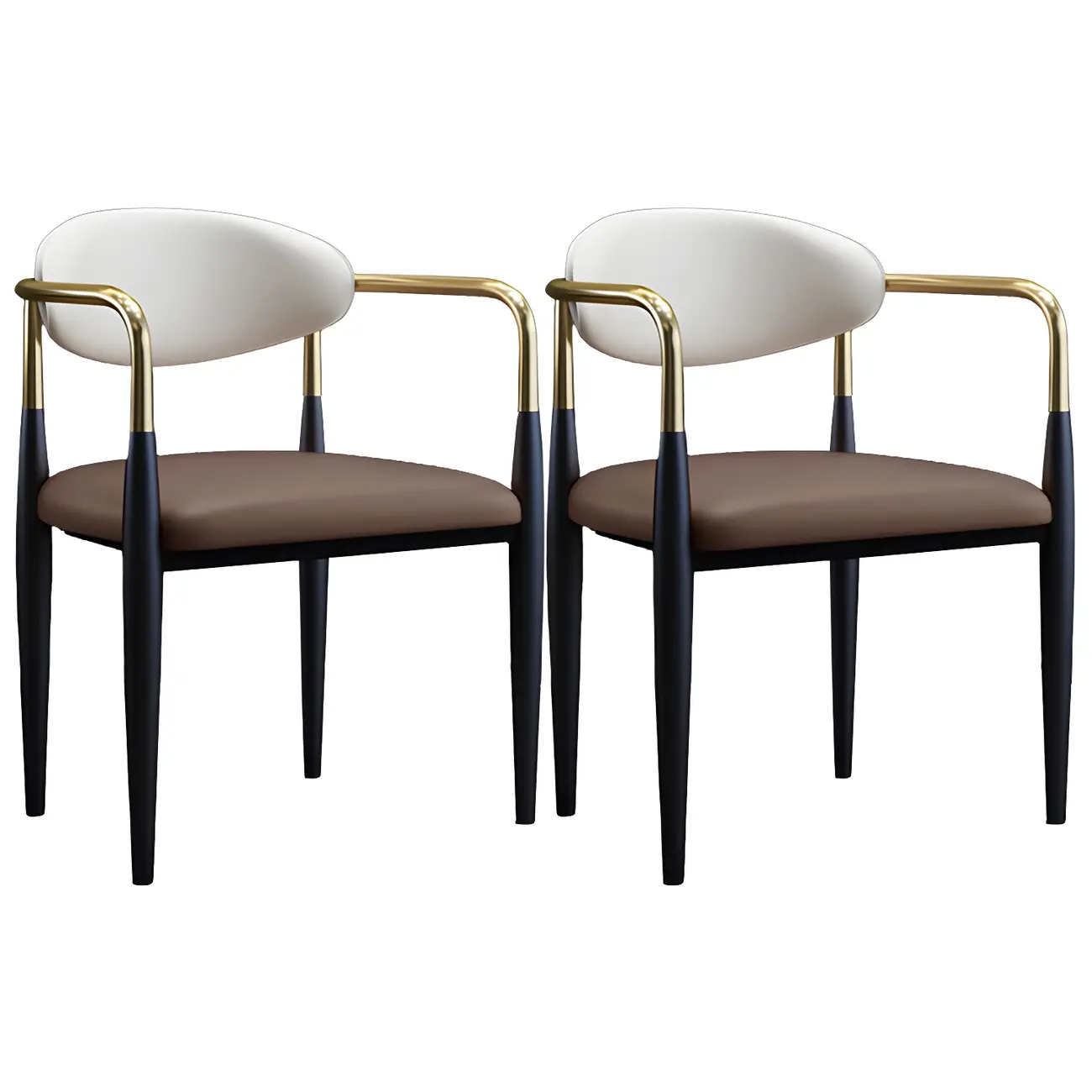 Curved Metal Legs Faux Leather Armrest Dining Chair