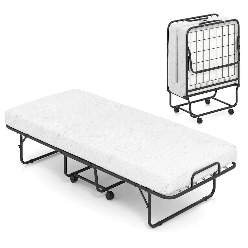 Folding Rollaway Bed with 4-Inch Gel Memory Foam Mattress, Cot Size 74 x 31, 485 lbs Capacity