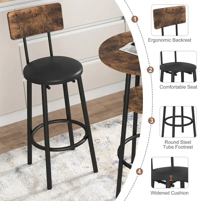 3 Pcs Dining Set, 2-Tier Round Bistro Bar Table & Upholstered Chair