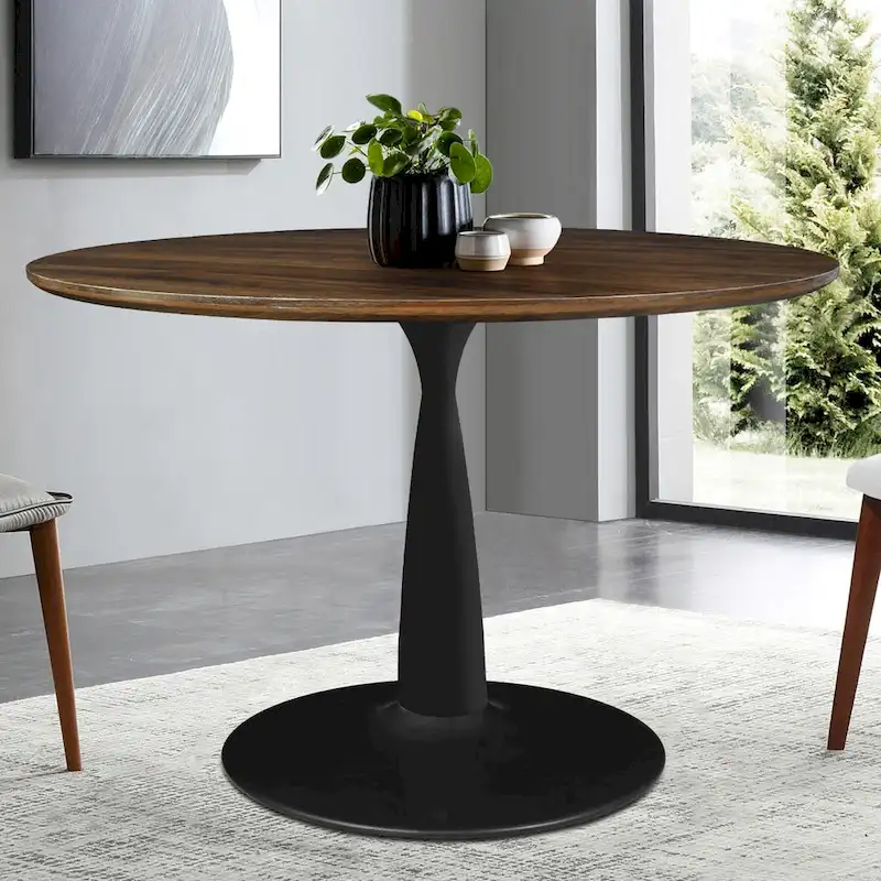 Round Walnut Color Dining Table