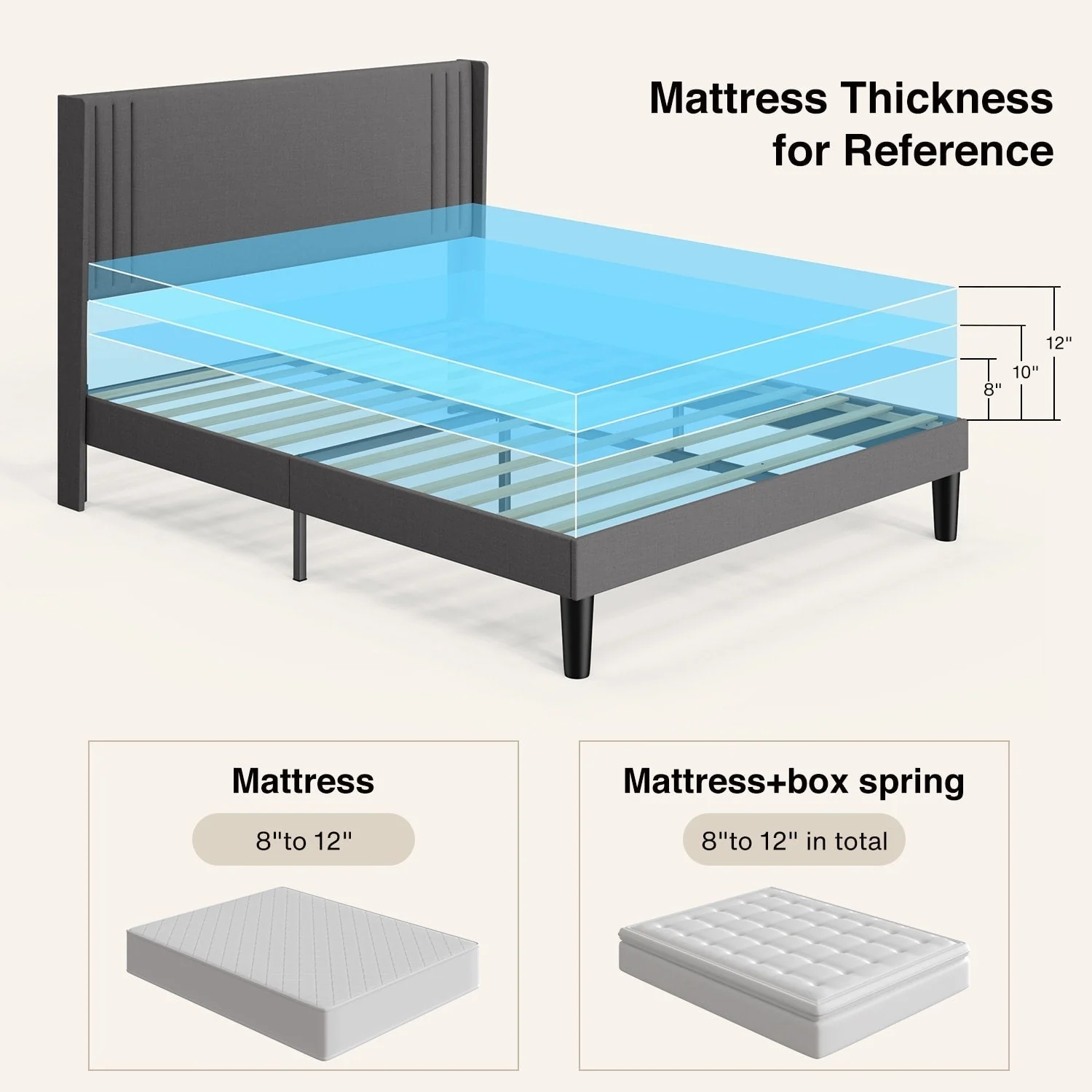 Queen/ Full Vertical Channels Upholstered Bed with Wingback Headboard