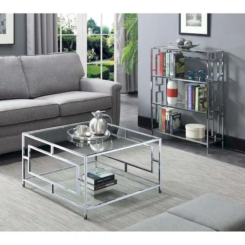 Town Square Chrome Square Coffee Table with Shelf