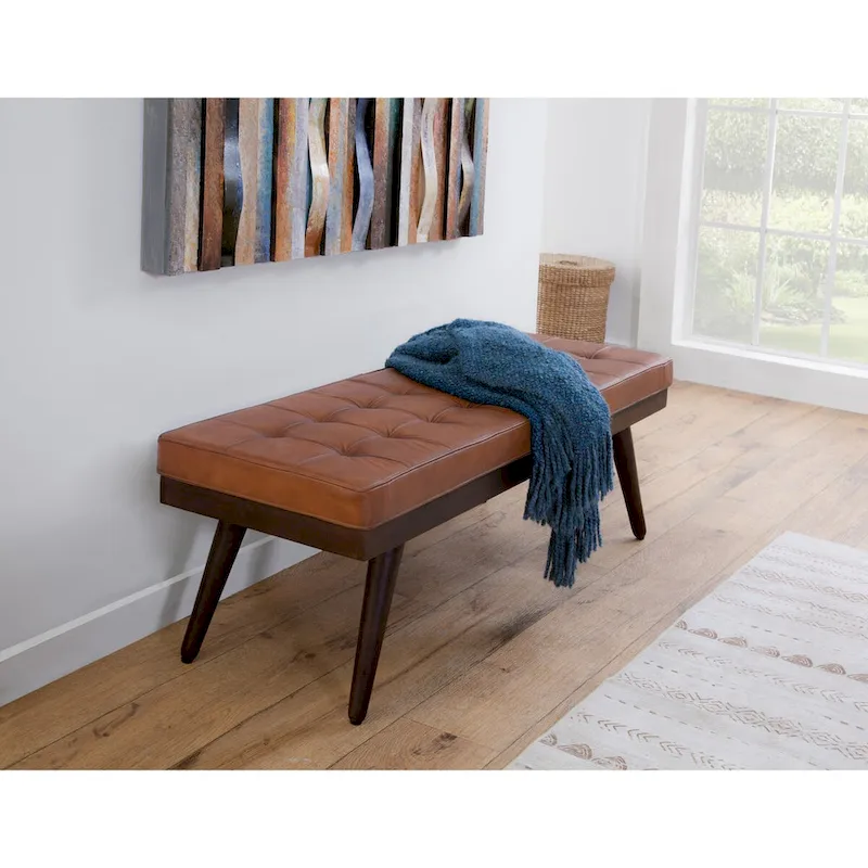 Anson Brown Genuine Leather and Solid Wood Accent Bench