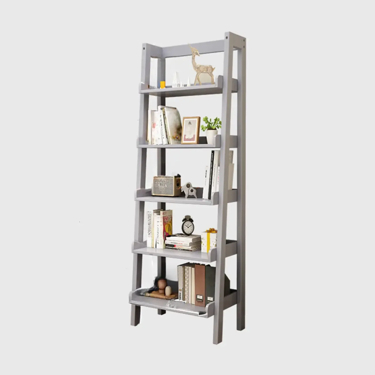 Scandinavian Rectangle Wood 5-Tier Ladder Bookcase