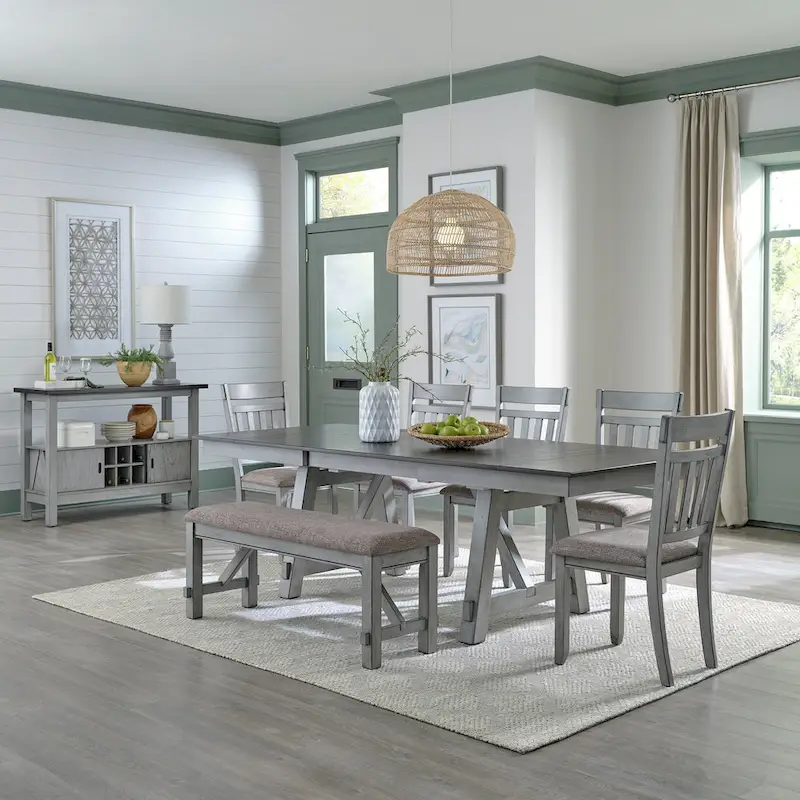 Newport Smokey Grey 6 Piece Trestle Table Set