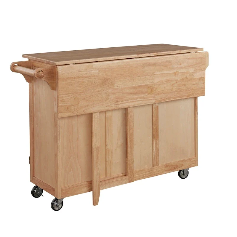 Natural Wood Kitchen Cart with Breakfast Bar