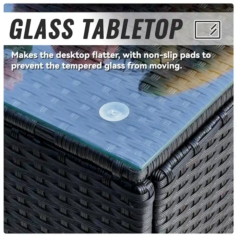 7-Piece Wicker Patio Conversation Set with Cushions and Glass Table