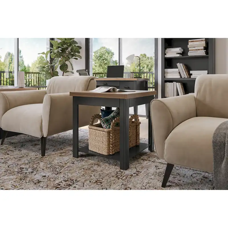 Modern Farmhouse Style 24-Inch Side Table — No Assembly Required, Two-Tone Finish