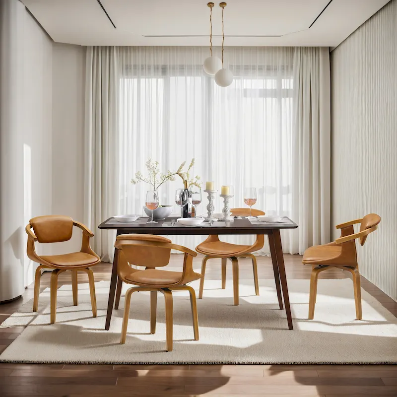 Art Leon Set of 4 Wood and Faux Leather Swivel Chairs