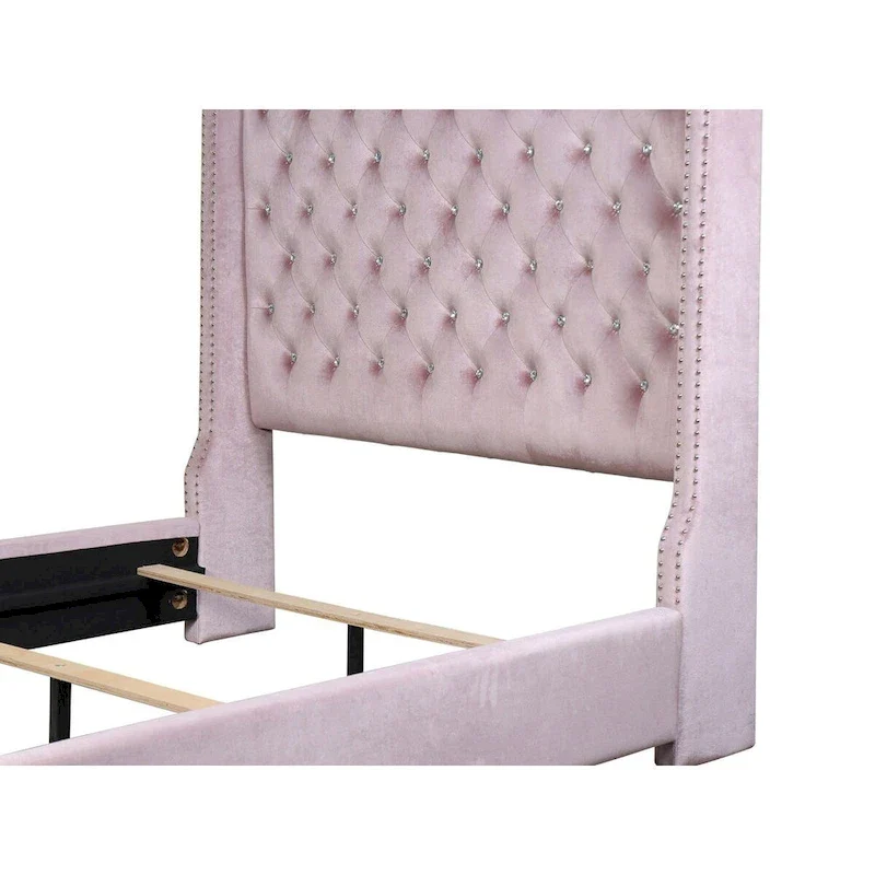 Pink Velvet Tufted Panel Bed