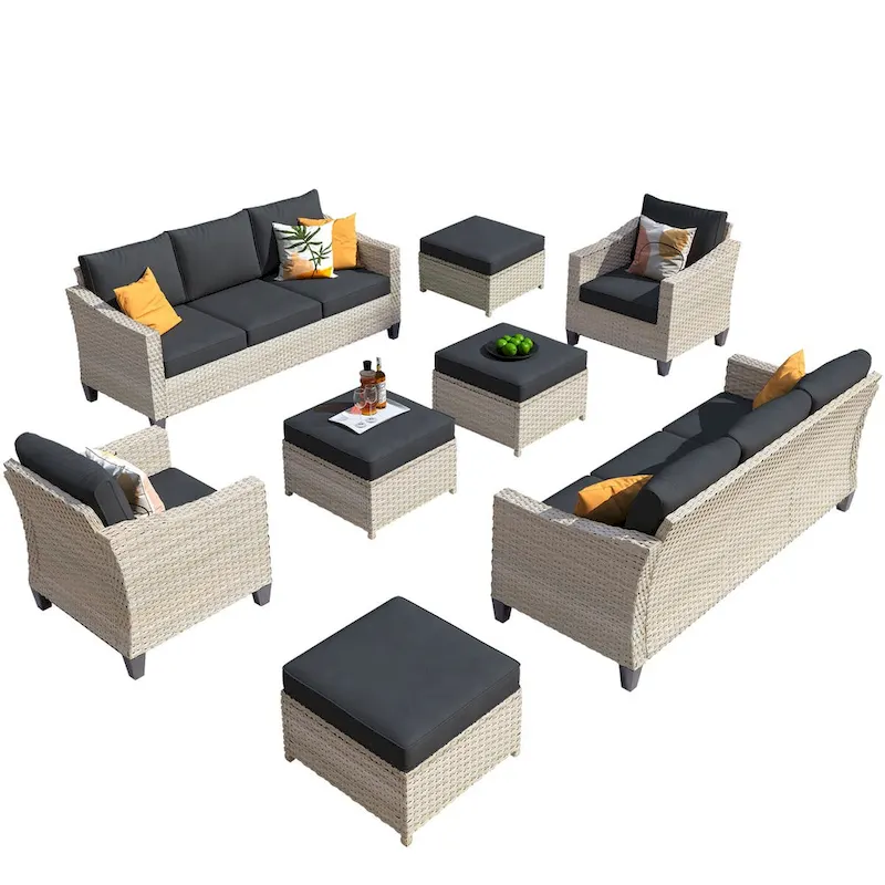 HOOOWOOO 8-piece Wicker Patio Furniture Conversation Sofa Set