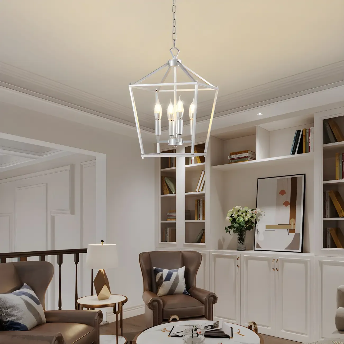 Adjustable Industrial Metal Lantern Caged Candle Chandelier