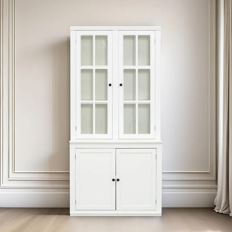 75.25 Tall Display Cabinet with Double Glass Doors, Traditional Style China Cabinet Hutch Cabinet