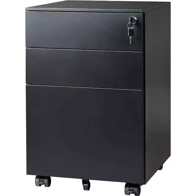 DEXYLLO Locking File Cabinet, 3 Drawer Rolling Pedestal Under Desk Office, Fully Assembled Except Casters