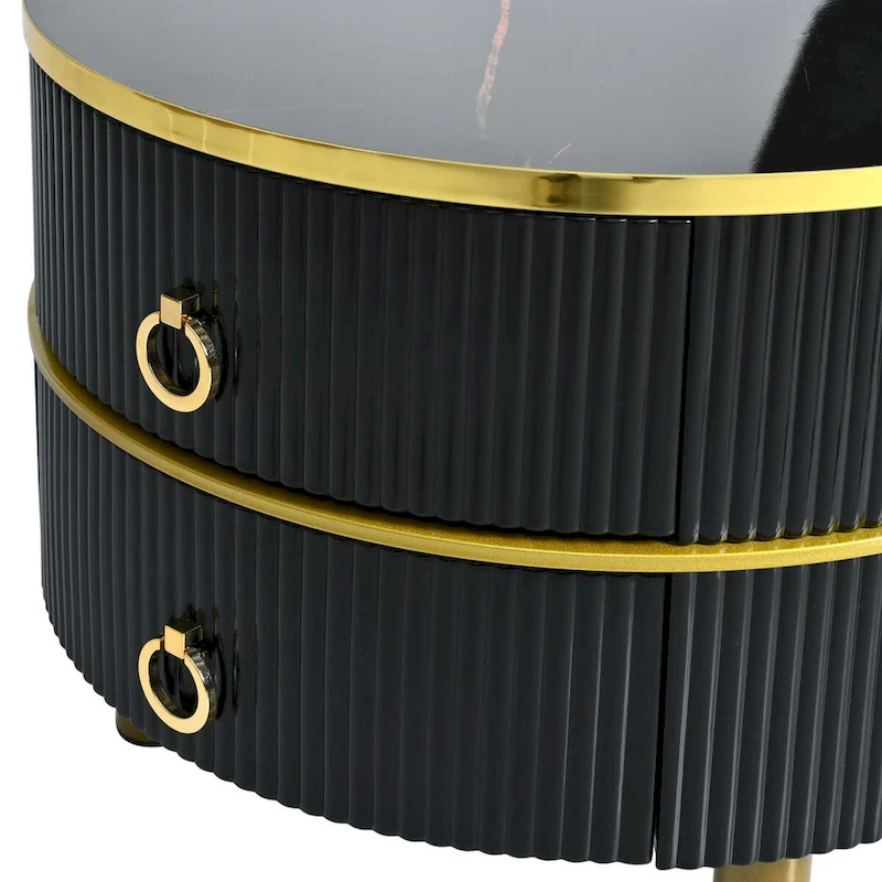 Stackable Round Coffee Table with 2 Drawers, Modern Nesting Tables