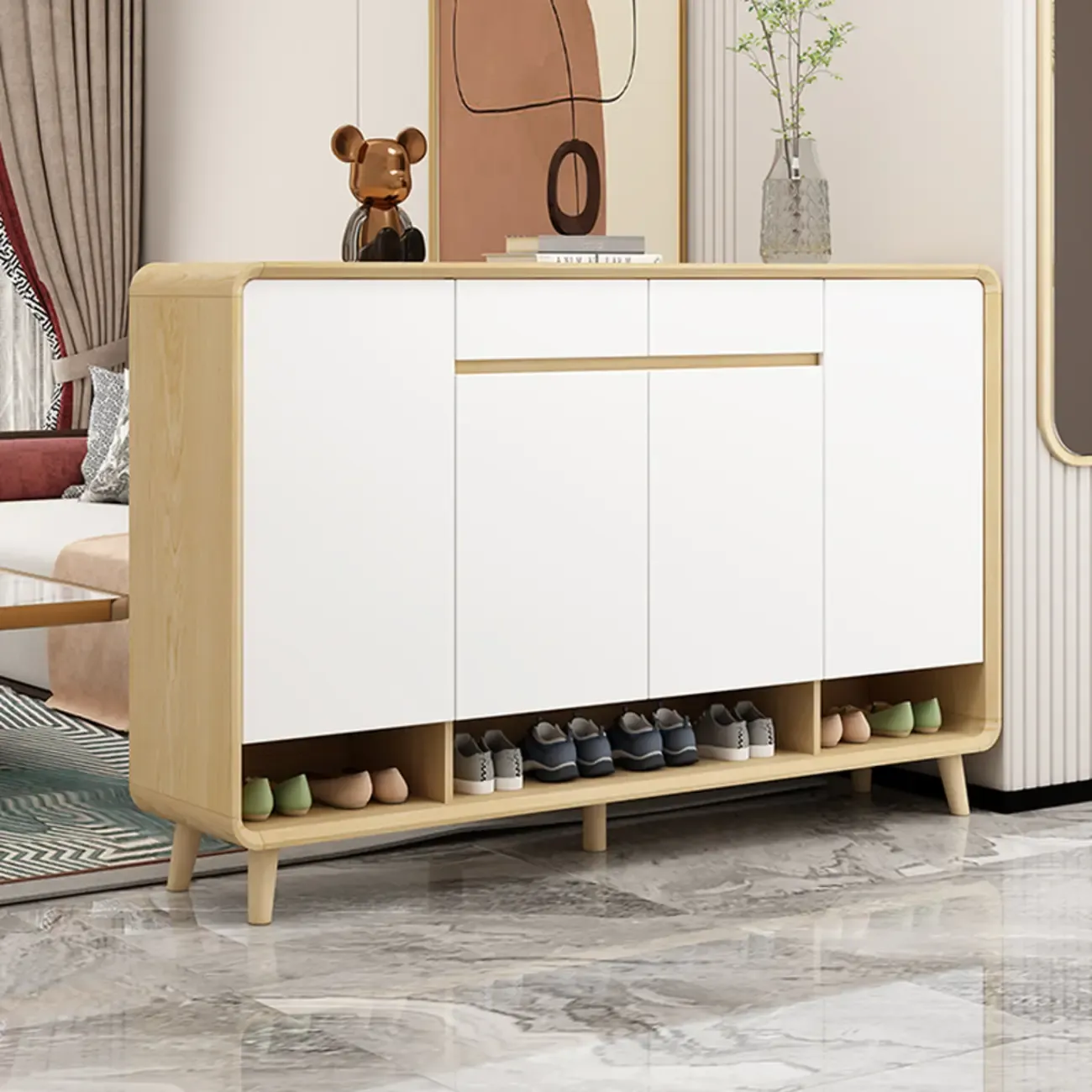 Natural Solid Wood Shoe Cabinet for Entryway