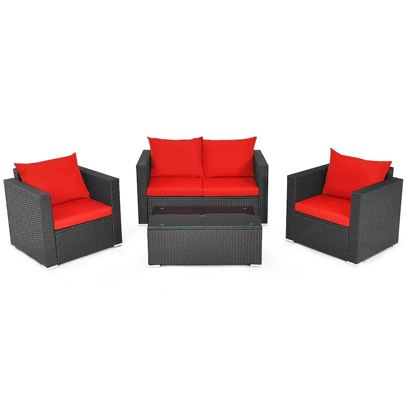 Costway 4 PCS Patio Rattan Furniture Set Cushioned Sofa Chair Coffee - See Description