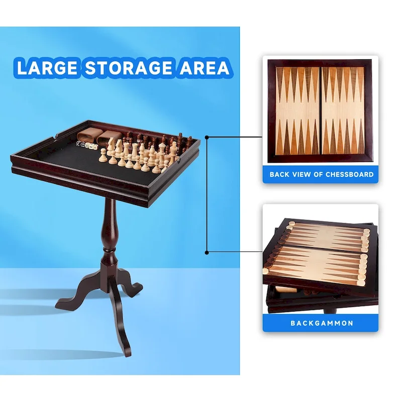 GSE Wooden 3-in-1 Chess Checkers Backgammon Table, Backgammon Chess Checkers Combo Game Set