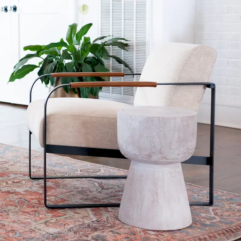 Round Solid Teak Wood Whitewash Pedestal Accent Table by East at Main