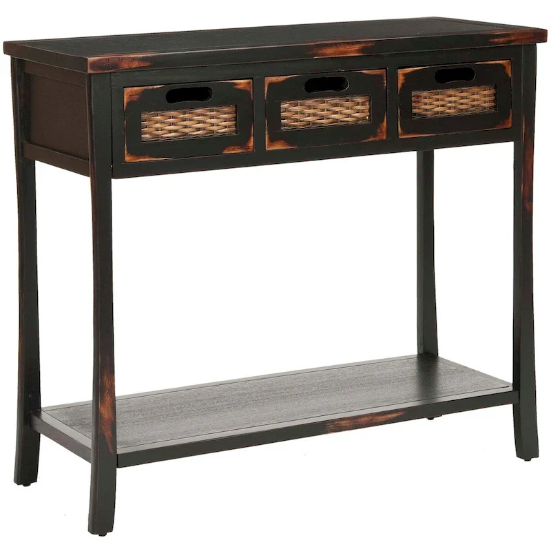 SAFAVIEH Lanie Distressed 3-Drawer Black Console Table - 34 x 14 x 30 - 34Wx14Dx30H