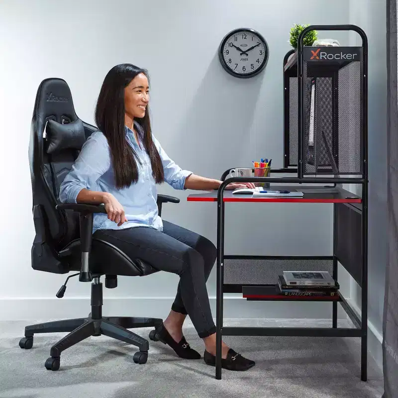 iCarus Mesh Gaming Desk with Wood Desktop - X Rocker