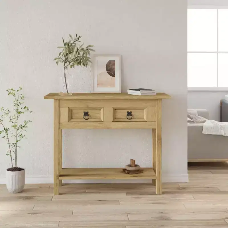 vidaXL Console Table Brown Solid Waxed Pinewood 36.6 x 13.6 x 28.7 in